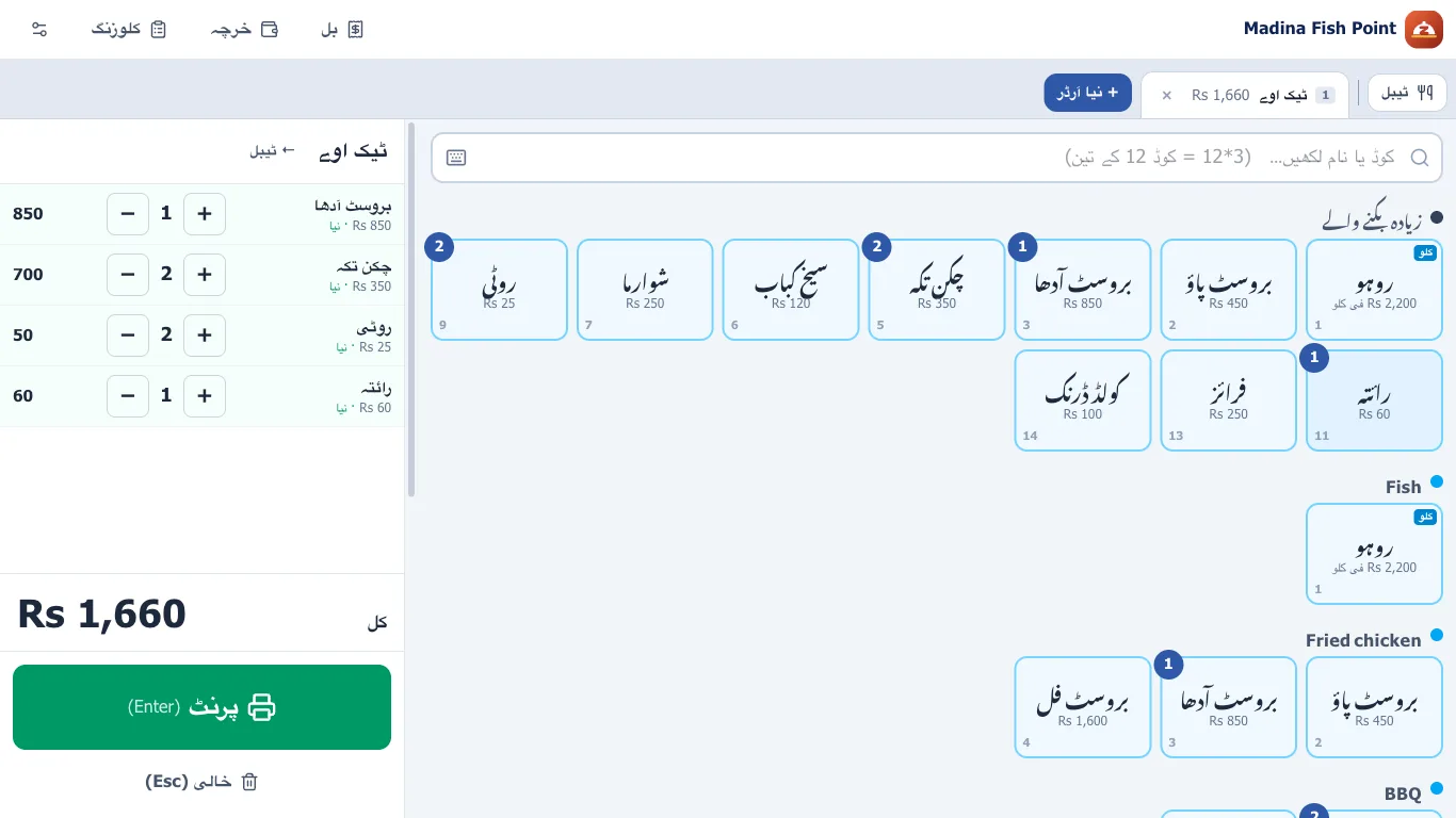 The counter in Urdu